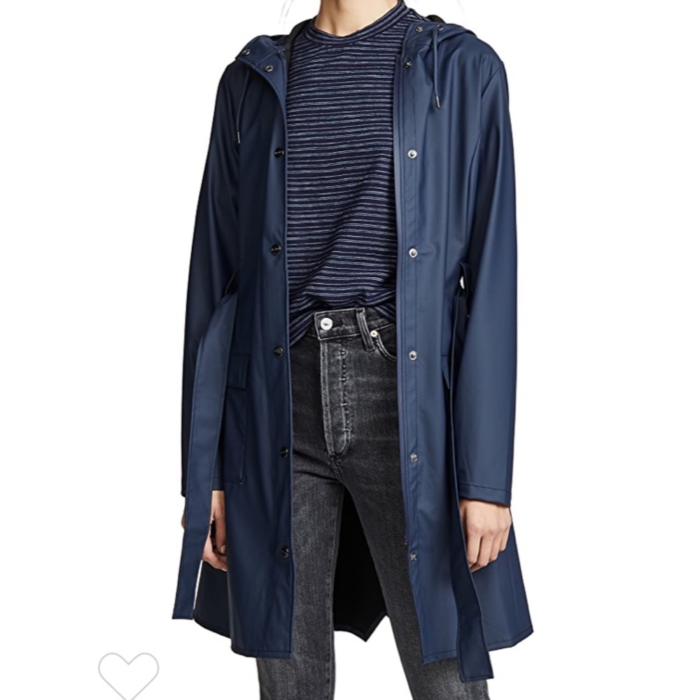 Rains long navy waterproof jacket